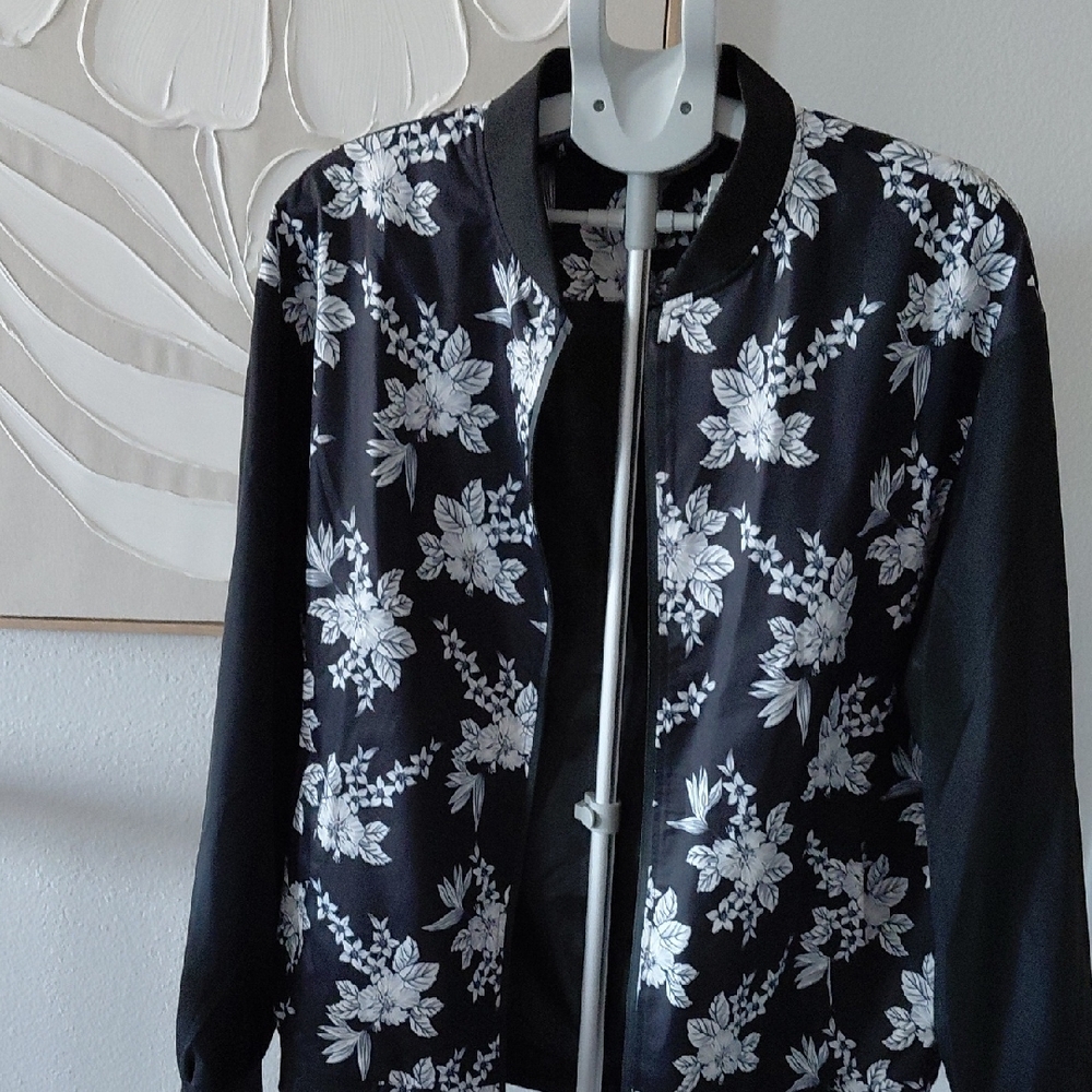 Floral Black and White Bomber Jacket